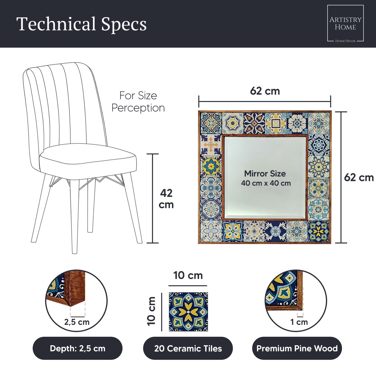 Aegean Tiles XL Mirror 62X62 cm