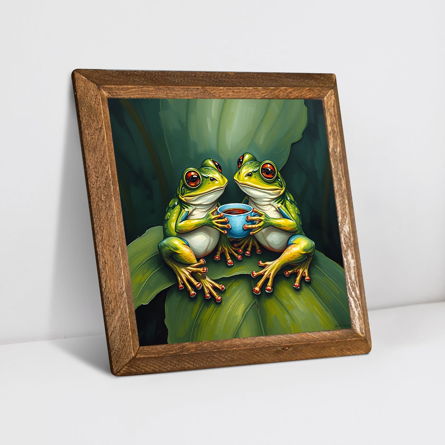 Frogs Having Tea Natural Stone Wall Art - Diagonal Angle | Artistry Home