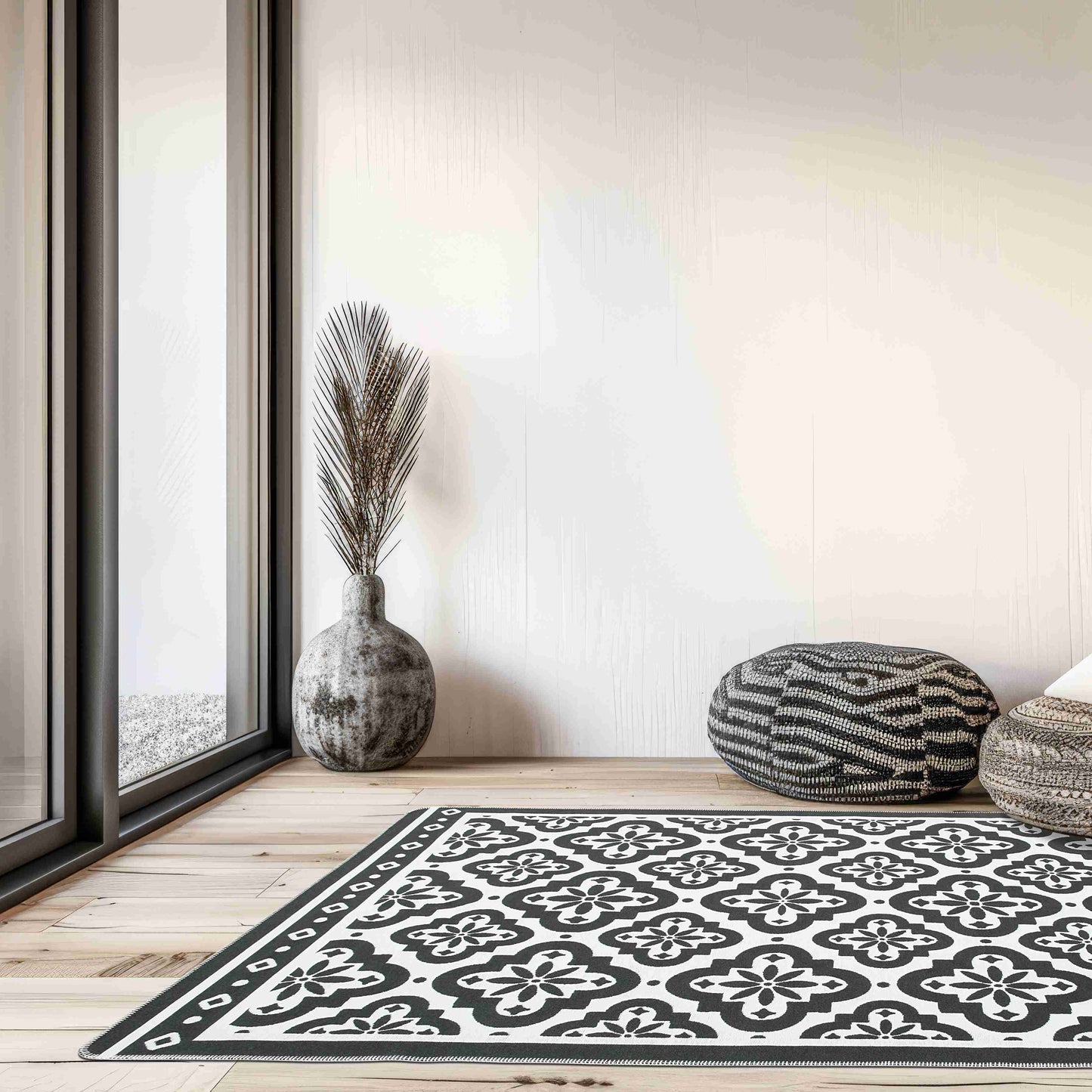 Arya Neo Black White Rug with luxury apartment | Artistry Home