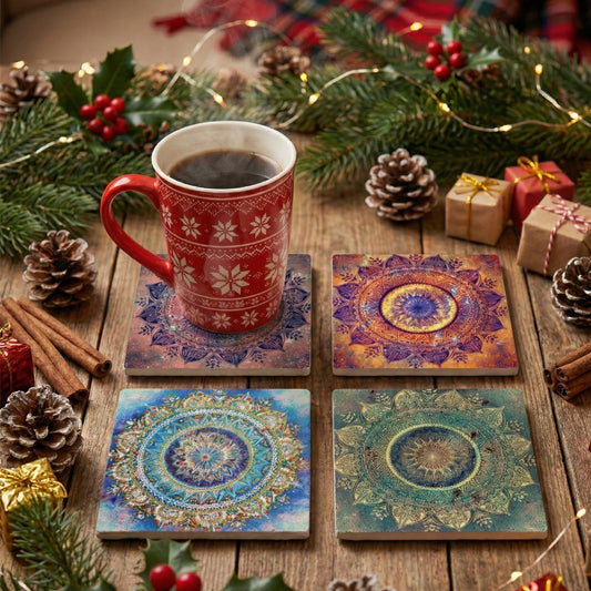 Cosmic Mandala Stone Coaster Set