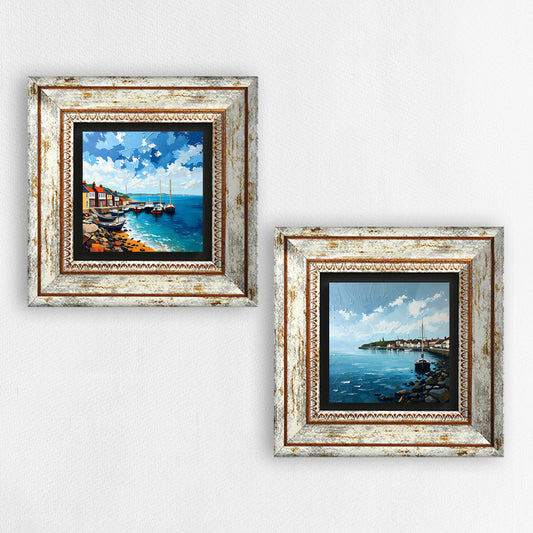 Coastal Towns Duo Natural Stone Wall Art | Artistry Home