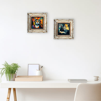 Cats Duo Vintage Natural Stone Wall Art - Frames with Table | Artistry Home