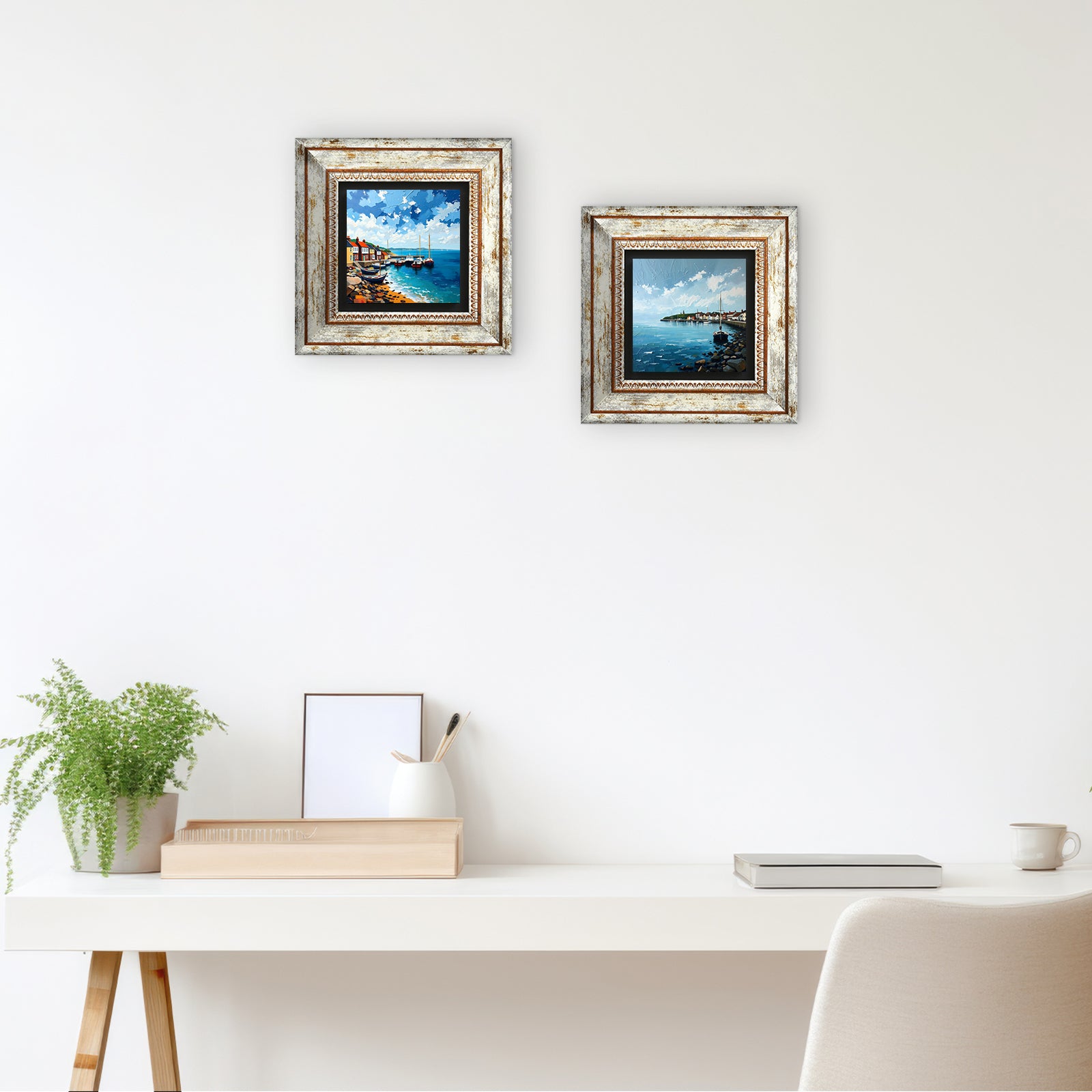 Coastal Towns Duo Natural Stone Wall Art - Frames with Table | Artistry Home