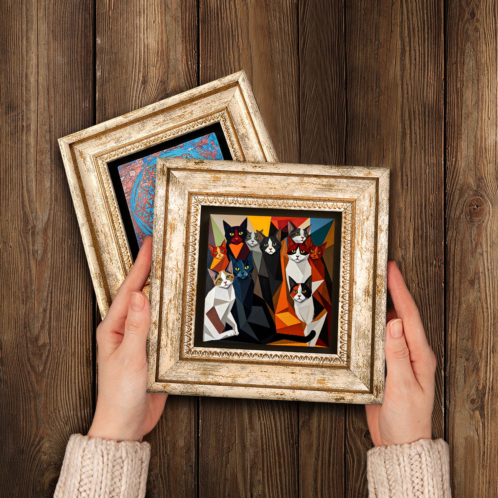 The Cat Gang Duo Vintage Stone Wall Art - Handheld Frames | Artistry Home