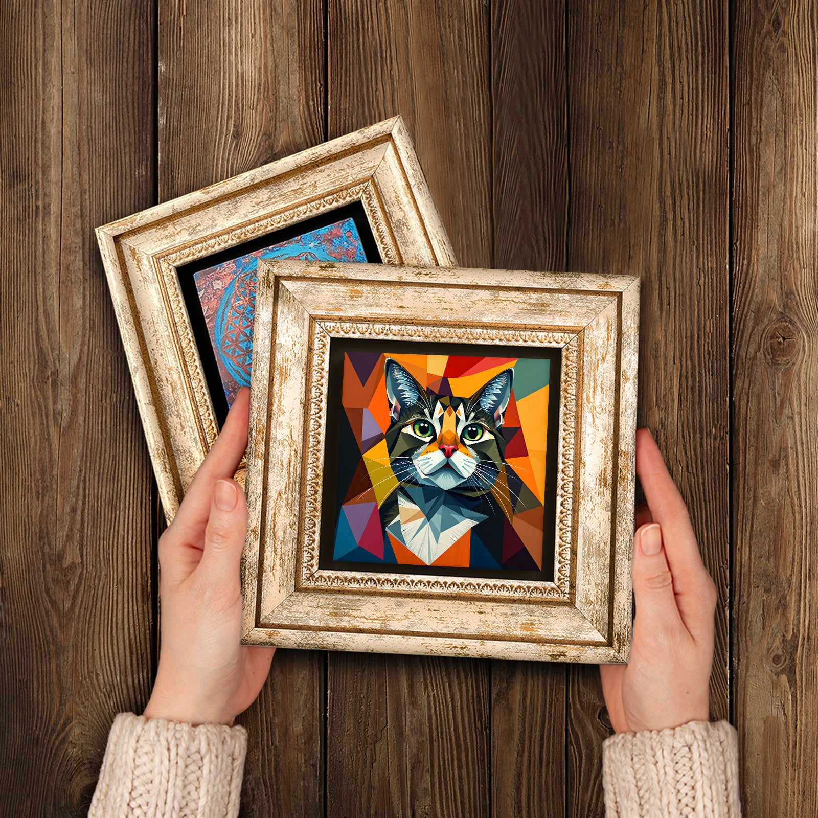 Cats Duo Vintage Natural Stone Wall Art - Handheld Frames | Artistry Home