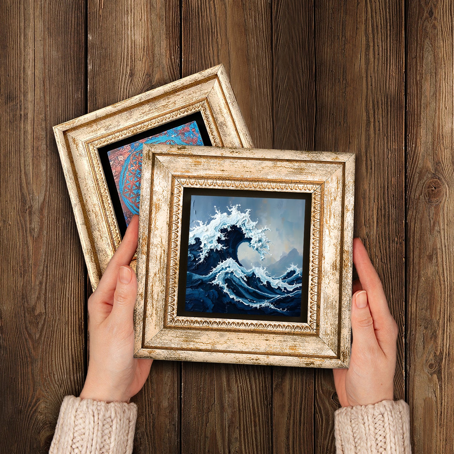 Waves Duo Vintage Natural Stone Wall Art - Handheld Frames | Artistry Home