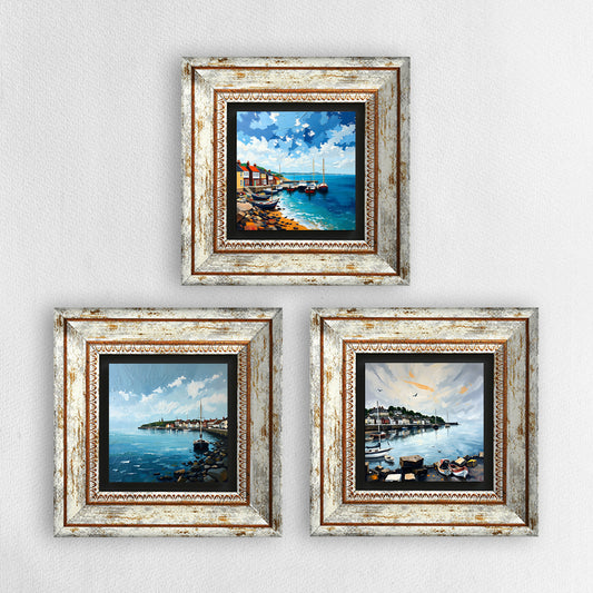 Coastal Towns Trio Vintage Stone Wall Art | Artistry Home