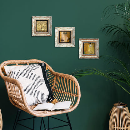 Gustav Klimt Masterpiece Trio Vintage Stone Wall Art - Green Background | Artistry Home