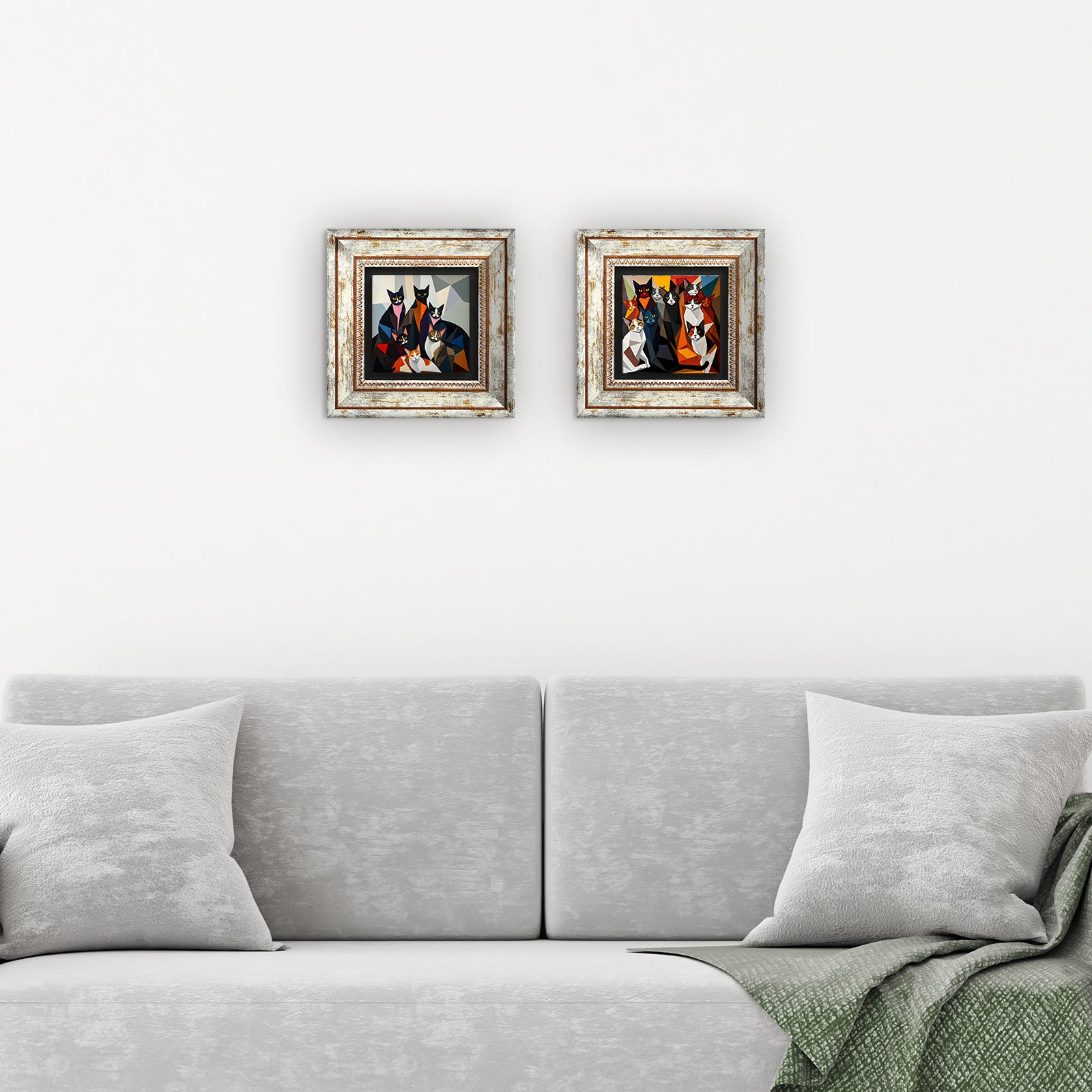 The Cat Gang Duo Vintage Stone Wall Art - 3 Frames with Sofa | Artistry Home
