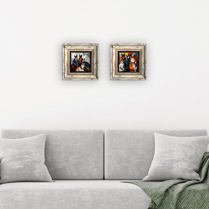 The Cat Gang Duo Vintage Stone Wall Art - 3 Frames with Sofa | Artistry Home
