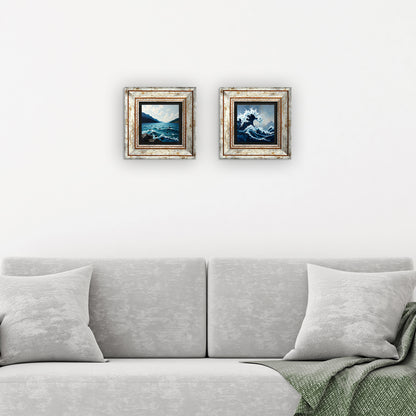 Waves Duo Vintage Natural Stone Wall Art - 3 Frames with Sofa | Artistry Home