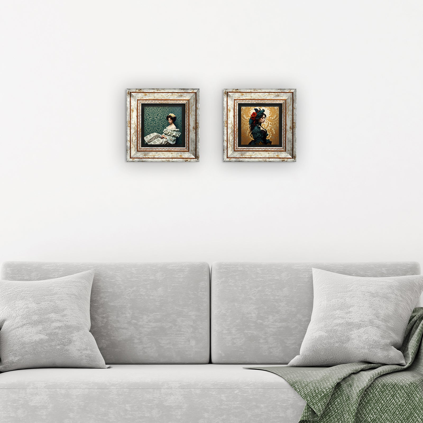 Victorian Era Duo Vintage Stone Wall Art - 3 Frames with Sofa | Artistry Home