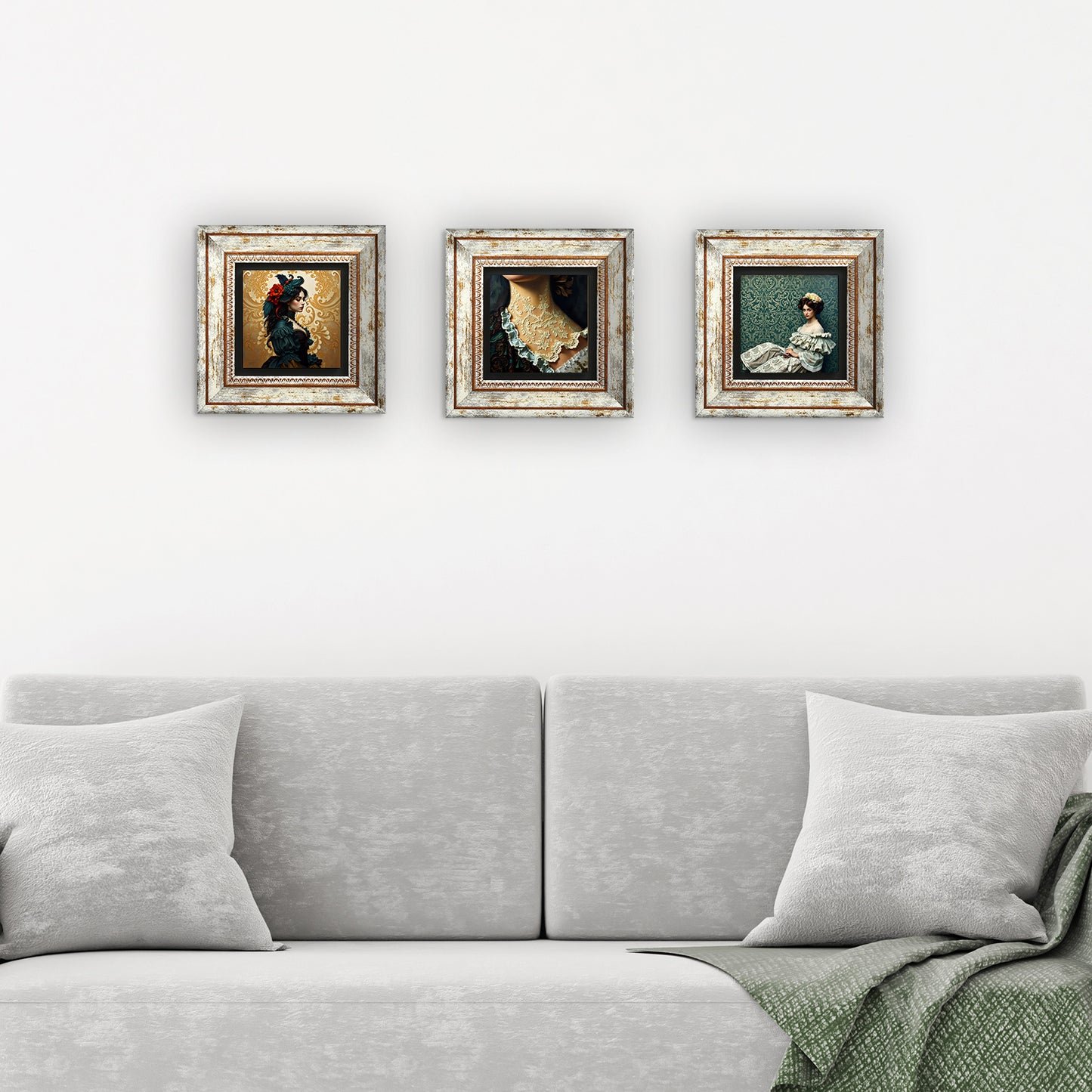 Victorian Era Trio Vintage Stone Wall Art - 3 Frames with Sofa | Artistry Home