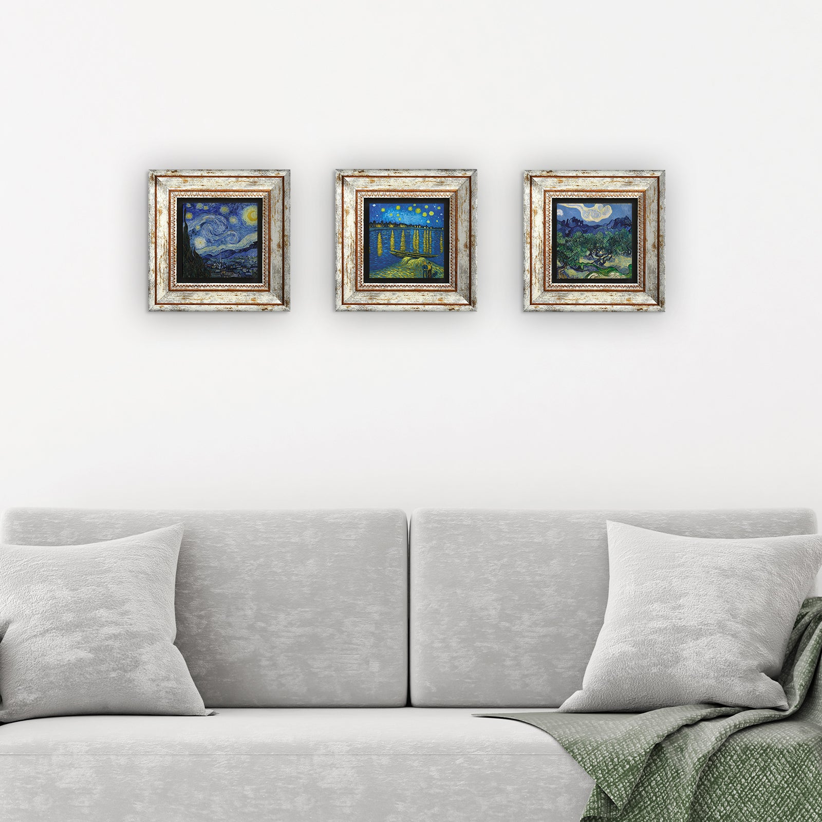 Van Gogh Trio Vintage Stone Wall Art - 3 Frames with Sofa | Artistry Home