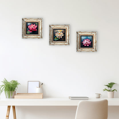 Lotus Flower Trio Vintage Stone Wall Art - Frames with Table | Artistry Home