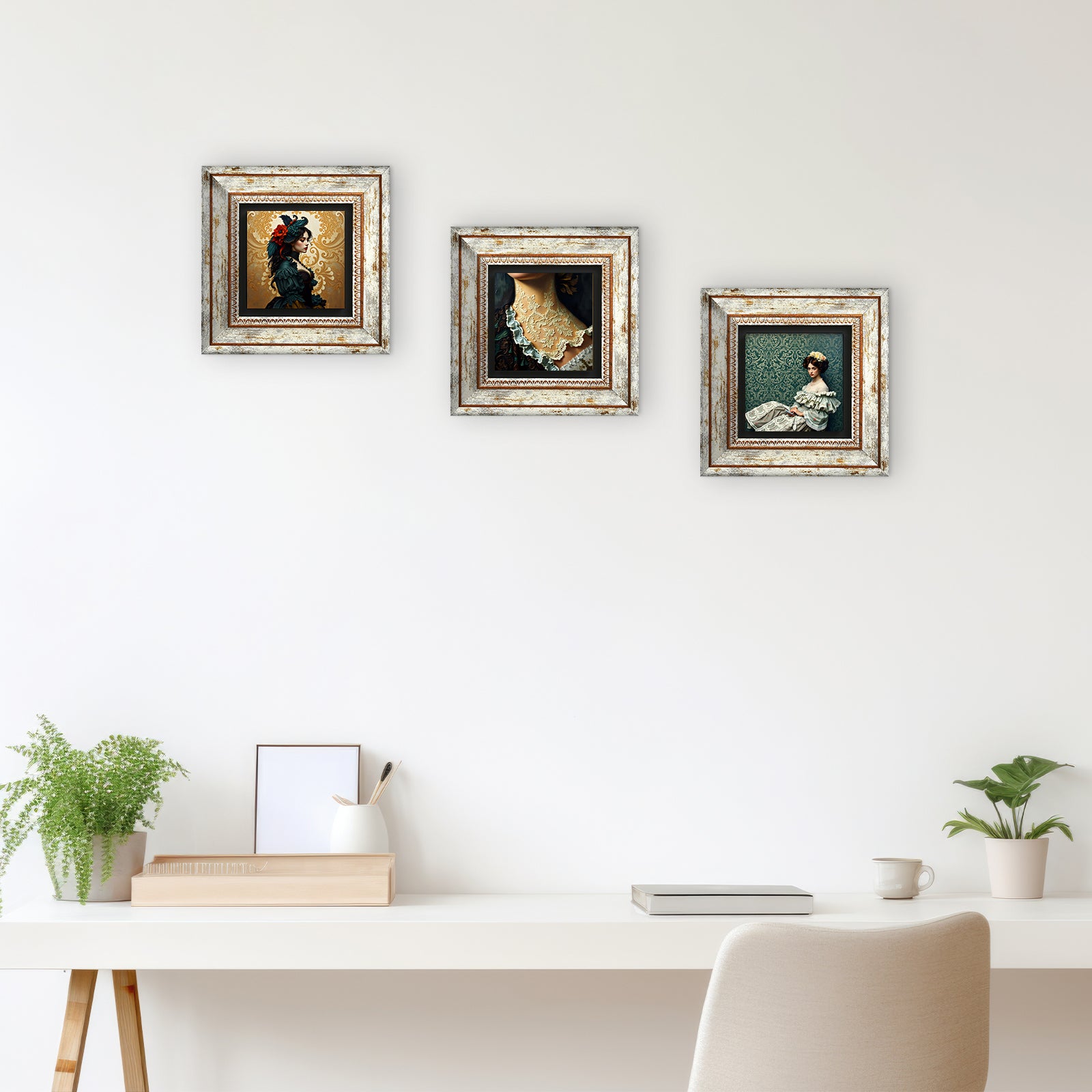 Victorian Era Trio Vintage Stone Wall Art - Frames with Table | Artistry Home
