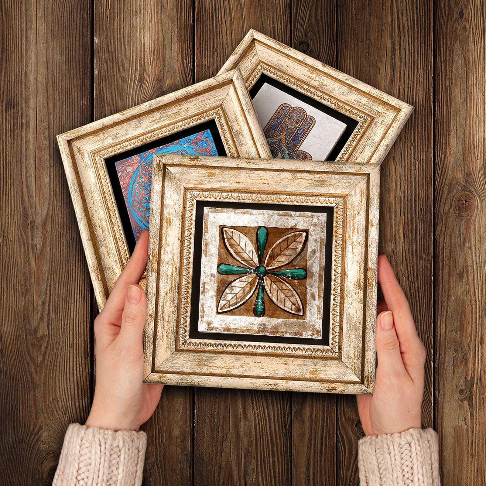 Mosaic Four Leaves Trio Stone Wall Art - Handheld Frames | Artistry Home