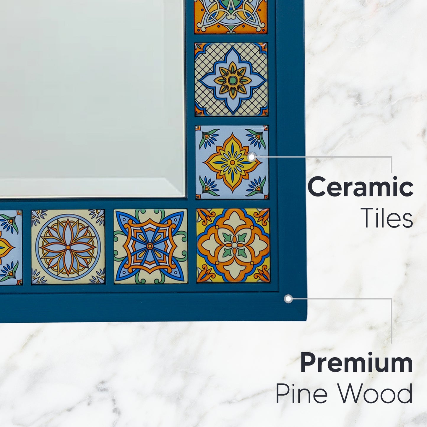 Azure Mosaic Handmade Anatolian Ceramic Tile Wall Mirror