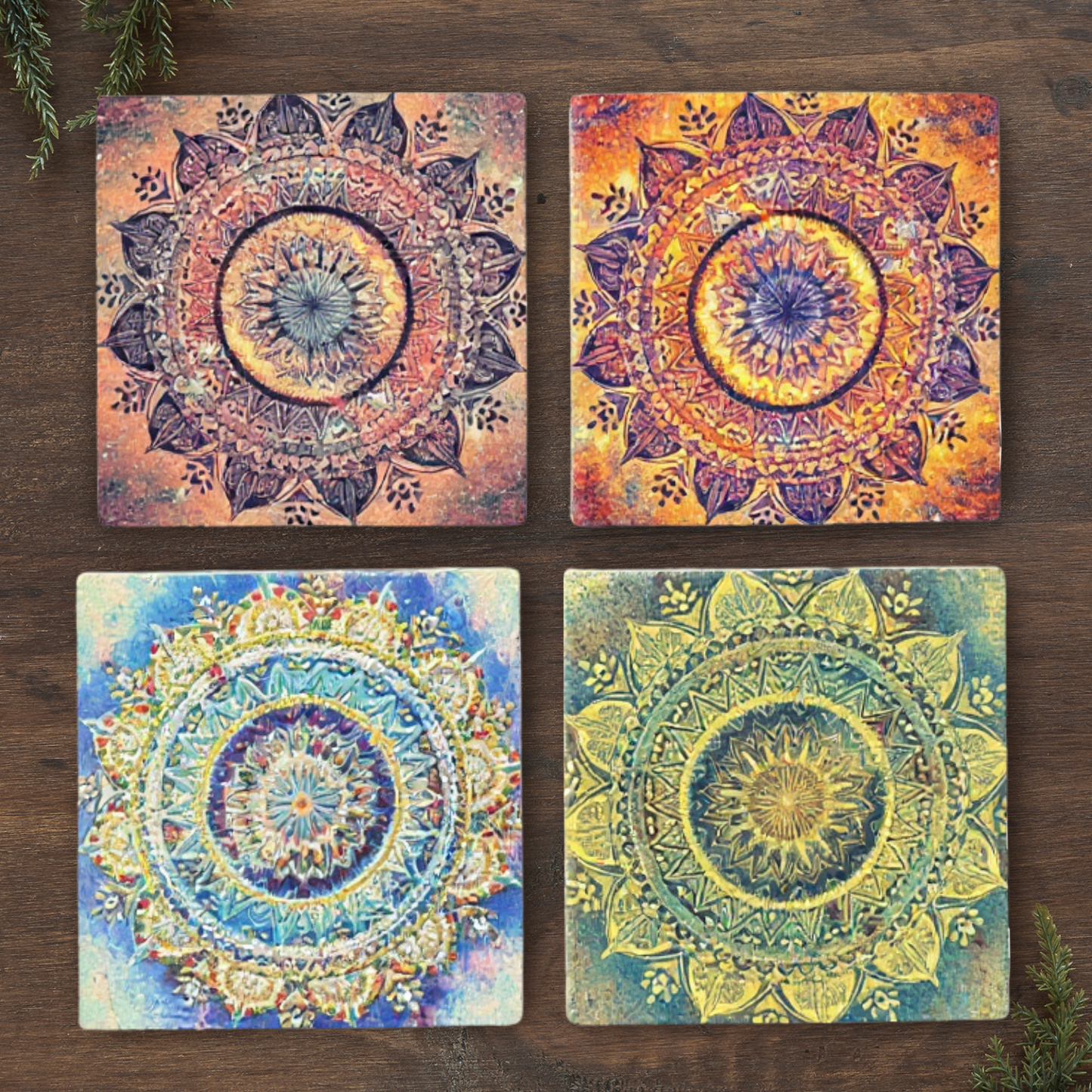 Mandala Stone Coaster Set