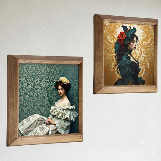 Victorian Portrait Duo Stone Wall Art Set