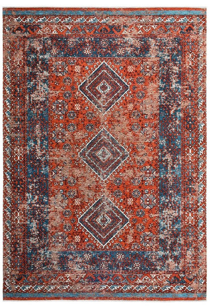 Anatolian Distressed Red Medallion Washable Non-Slip Area Rug