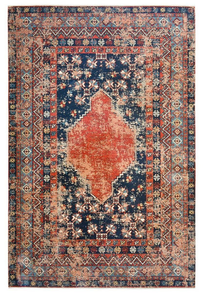 Anatolian Distressed Navy Medallion Washable Non-Slip Area Rug