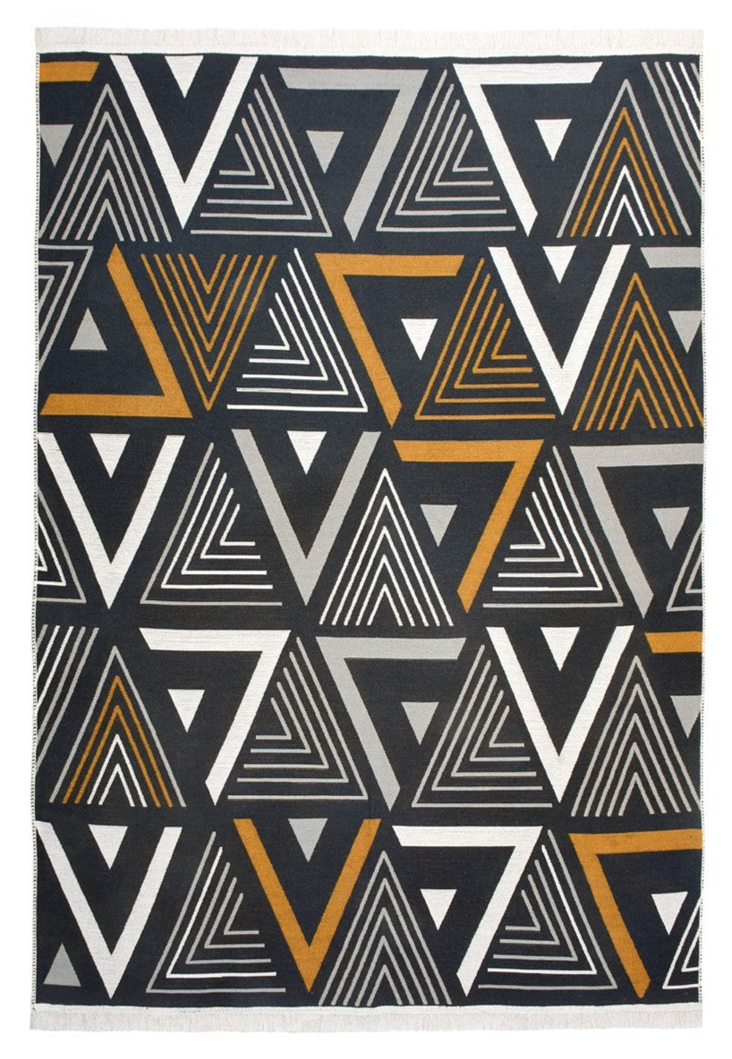 Arya Yellow Grey Triangle Geometric Reversible Washable Non-Slip Rug