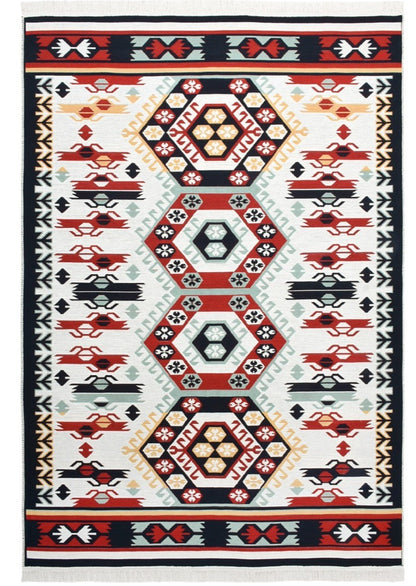 Red Mosaic Reversible Washable Recycled Cotton Rug
