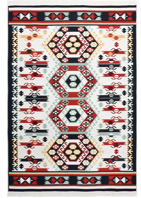 Red Mosaic Reversible Washable Recycled Cotton Rug