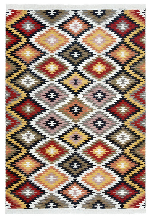 Arya Vivid Red Diamond Kilim Reversible Washable Non-Slip Rug