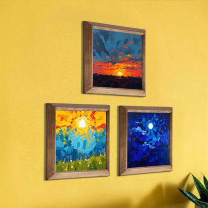 Colours of the Day Trio Natural Stone Wall Art – Wood Frame