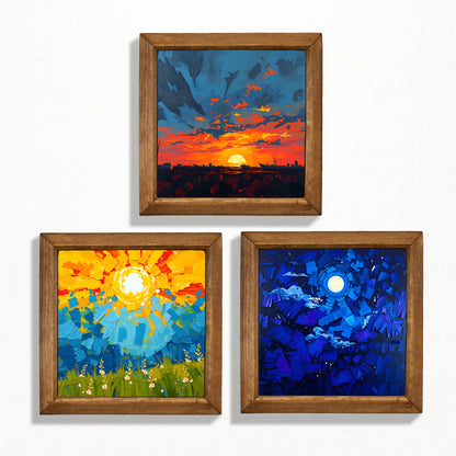 Colours of the Day Trio Natural Stone Wall Art – Wood Frame