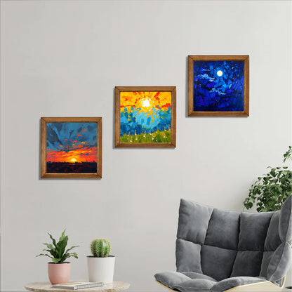 Colours of the Day Trio Natural Stone Wall Art – Wood Frame