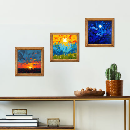 Colours of the Day Trio Natural Stone Wall Art – Wood Frame