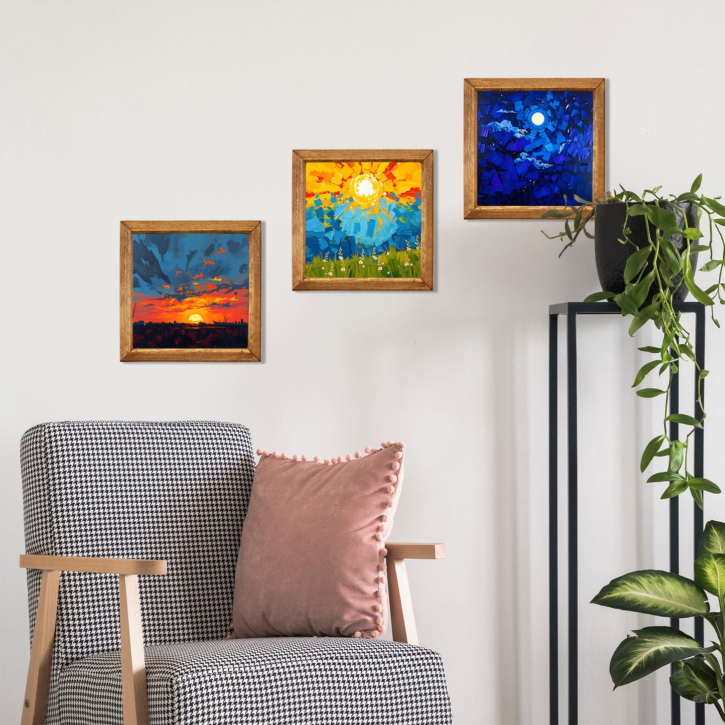 Colours of the Day Trio Natural Stone Wall Art – Wood Frame