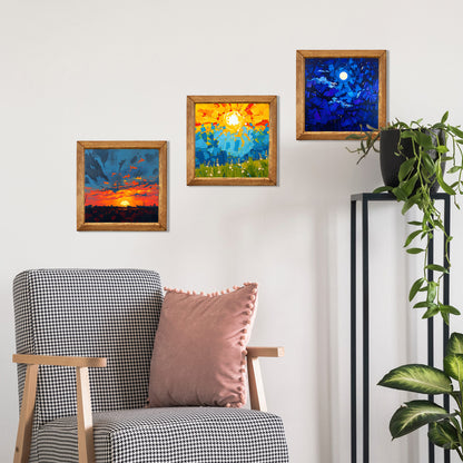 Colours of the Day Trio Natural Stone Wall Art – Wood Frame