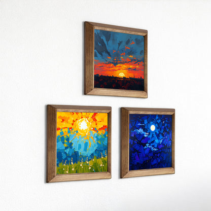 Colours of the Day Trio Natural Stone Wall Art – Wood Frame