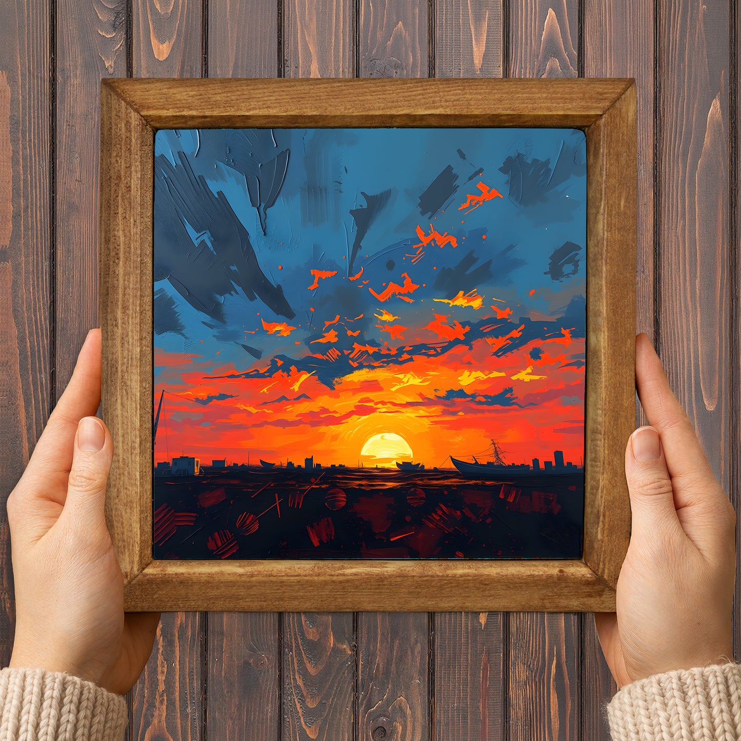 Colours of the Day Trio Natural Stone Wall Art – Wood Frame