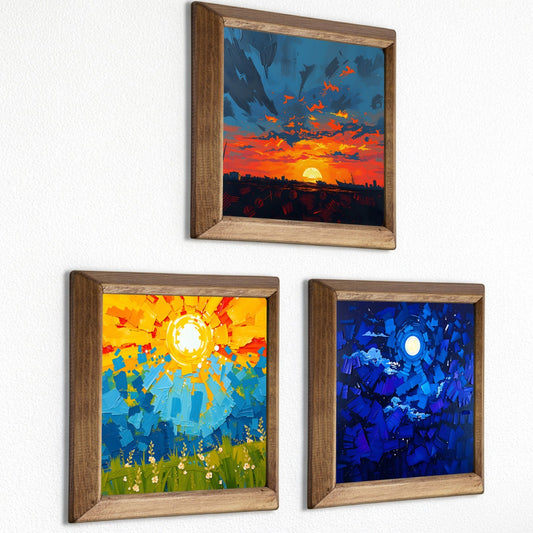 Colours of the Day Trio Natural Stone Wall Art – Wood Frame