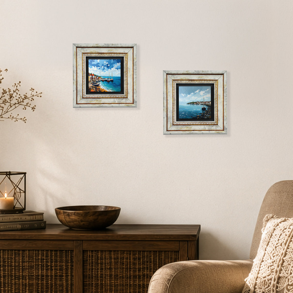 Coastal Towns Duo Vintage Stone Wall Art Set