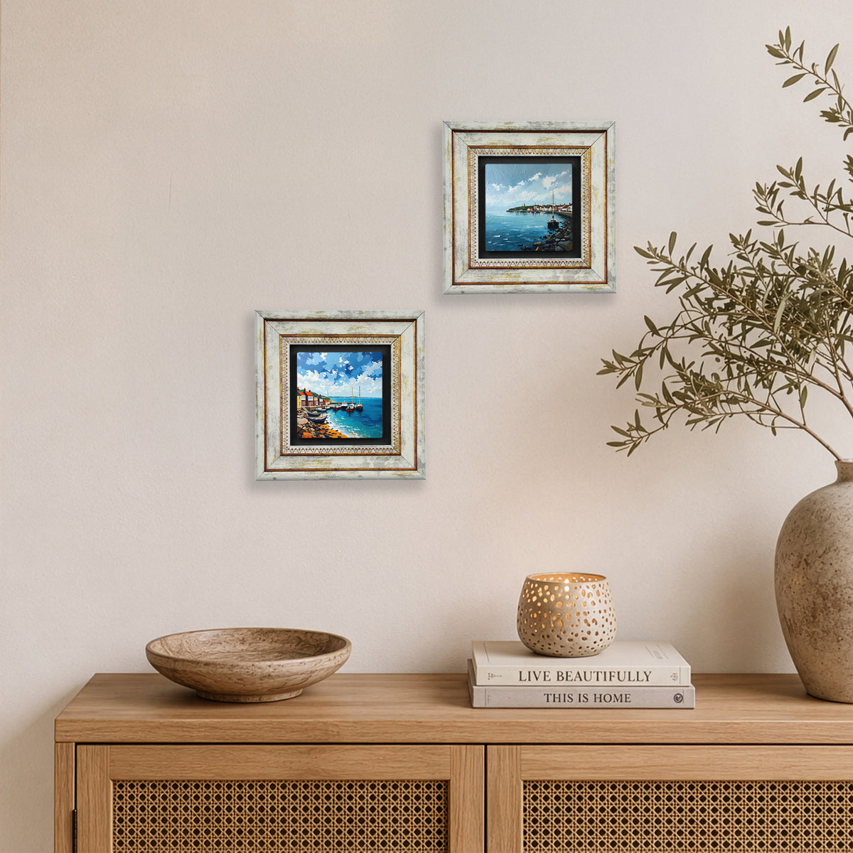 Coastal Towns Duo Vintage Stone Wall Art Set