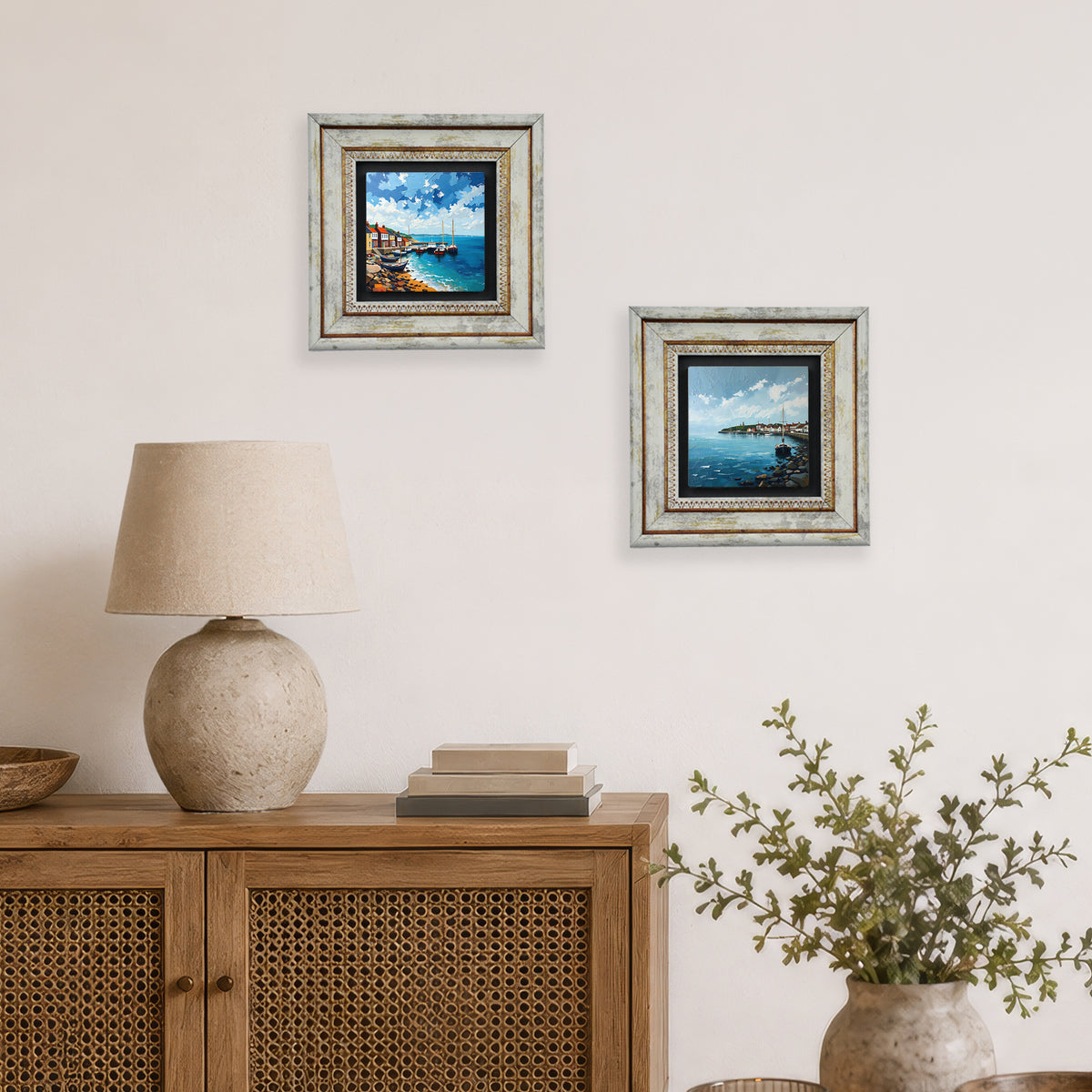 Coastal Towns Duo Vintage Stone Wall Art Set