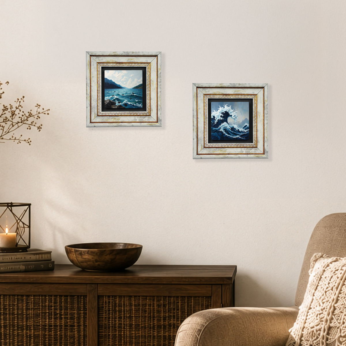 Waves Duo Vintage Stone Wall Art Set