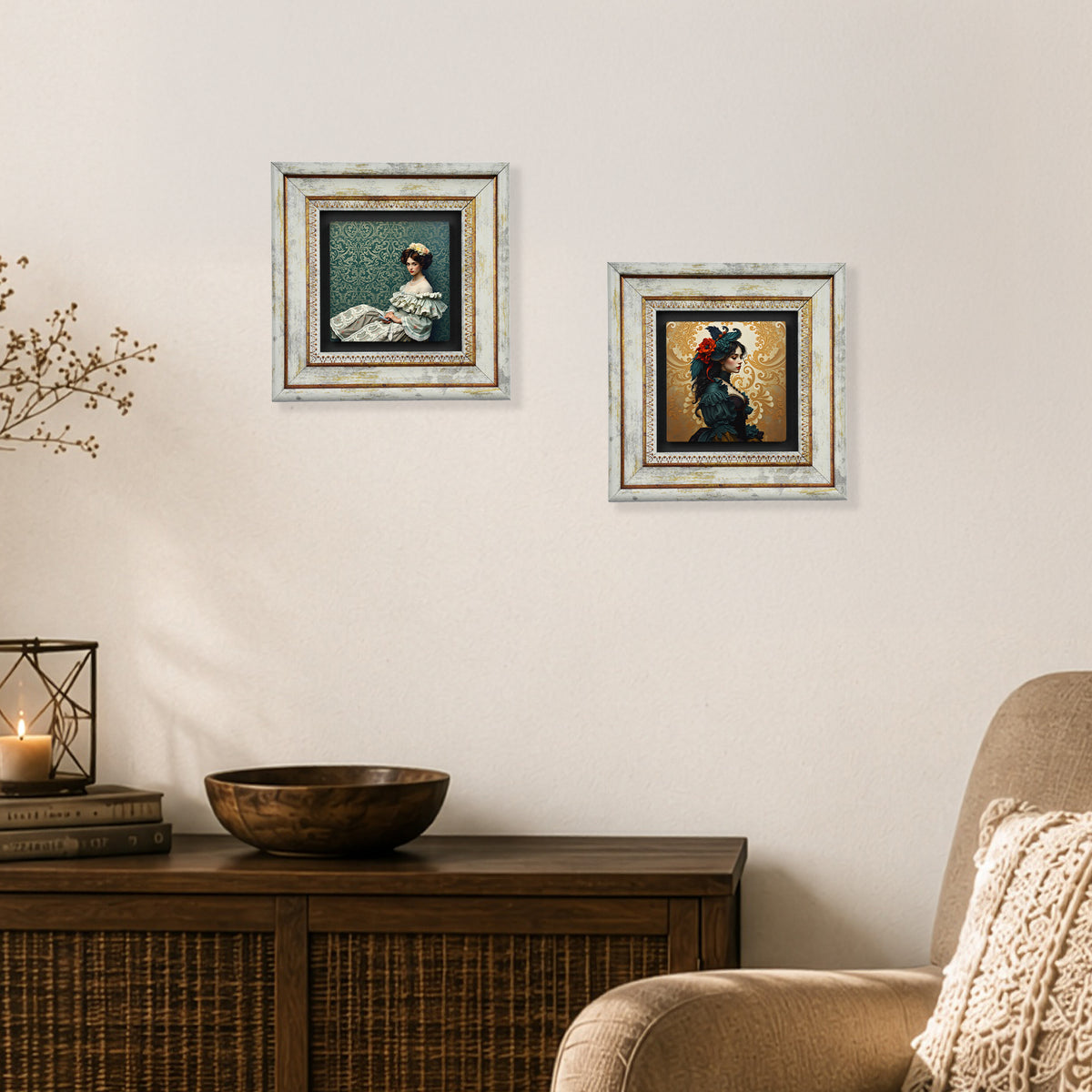 Victorian Era Duo Vintage Stone Wall Art Set