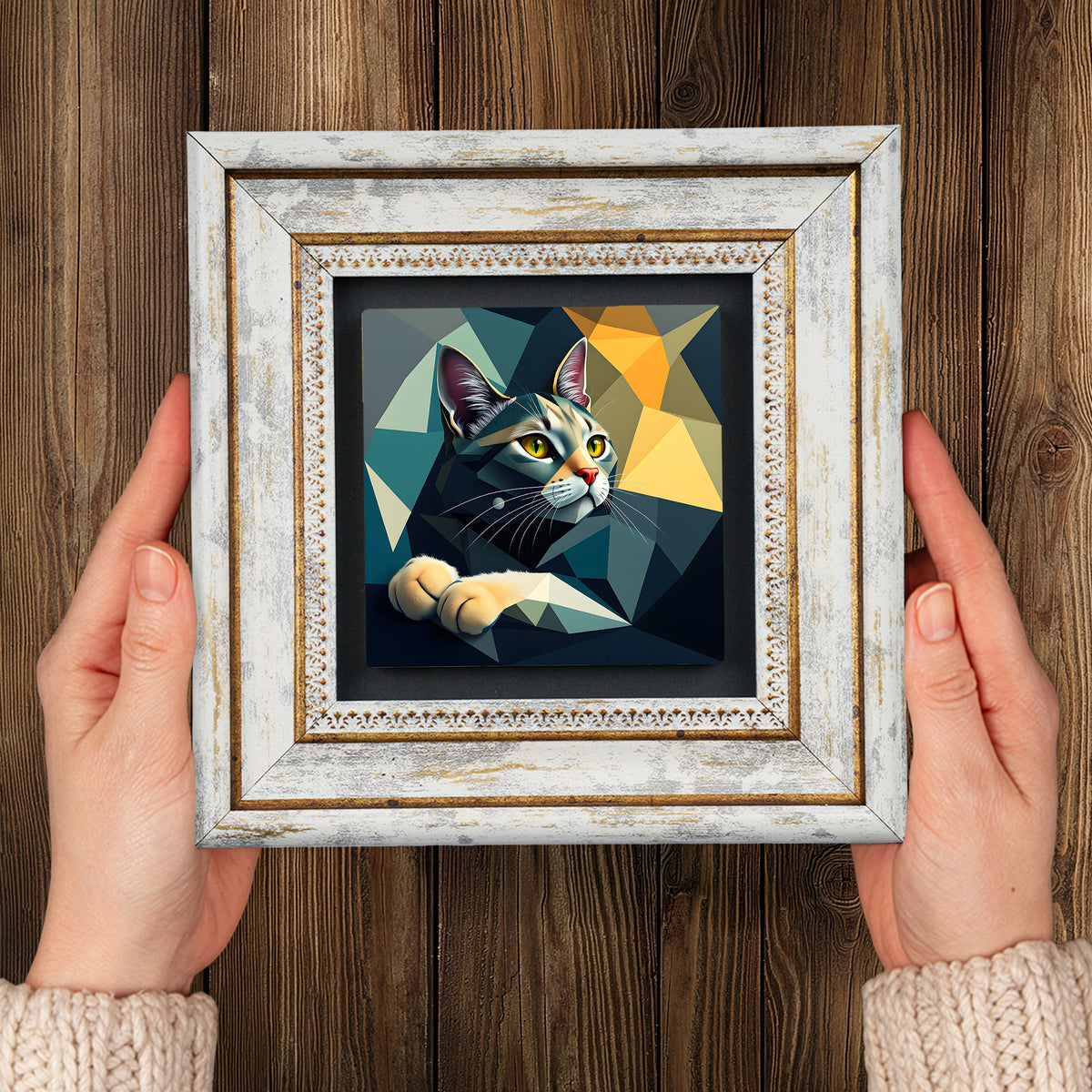 Geometry Cats Duo Vintage Stone Wall Art Set