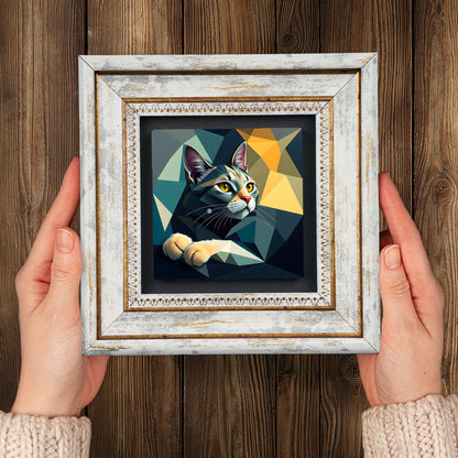 Geometry Cats Duo Vintage Stone Wall Art Set
