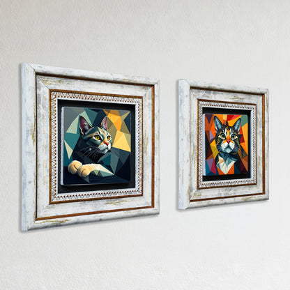 Geometry Cats Duo Vintage Stone Wall Art Set