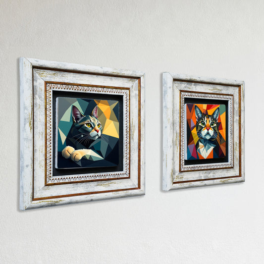Geometry Cats Duo Vintage Stone Wall Art Set