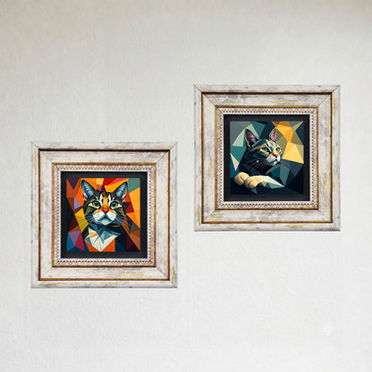Geometry Cats Duo Vintage Stone Wall Art Set