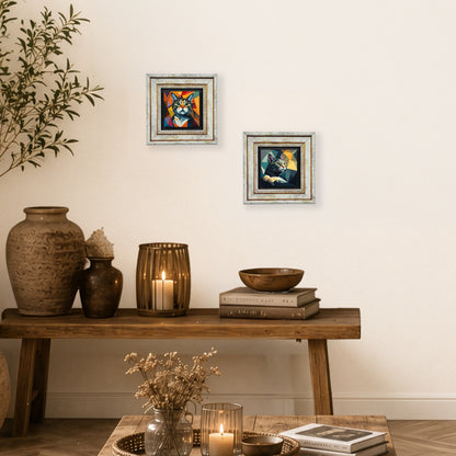 Geometry Cats Duo Vintage Stone Wall Art Set